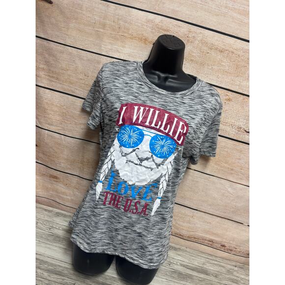 Willie Nelson I Love the USA Gray Women's Small Shirt - Picture 7 of 10